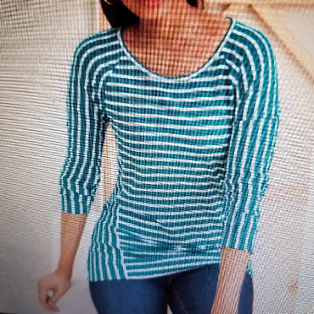 CHICO'S TOP MIXED STRIPE PONTE JADE  & WHITE NEW WITH TAGS - Picture 3 of 7